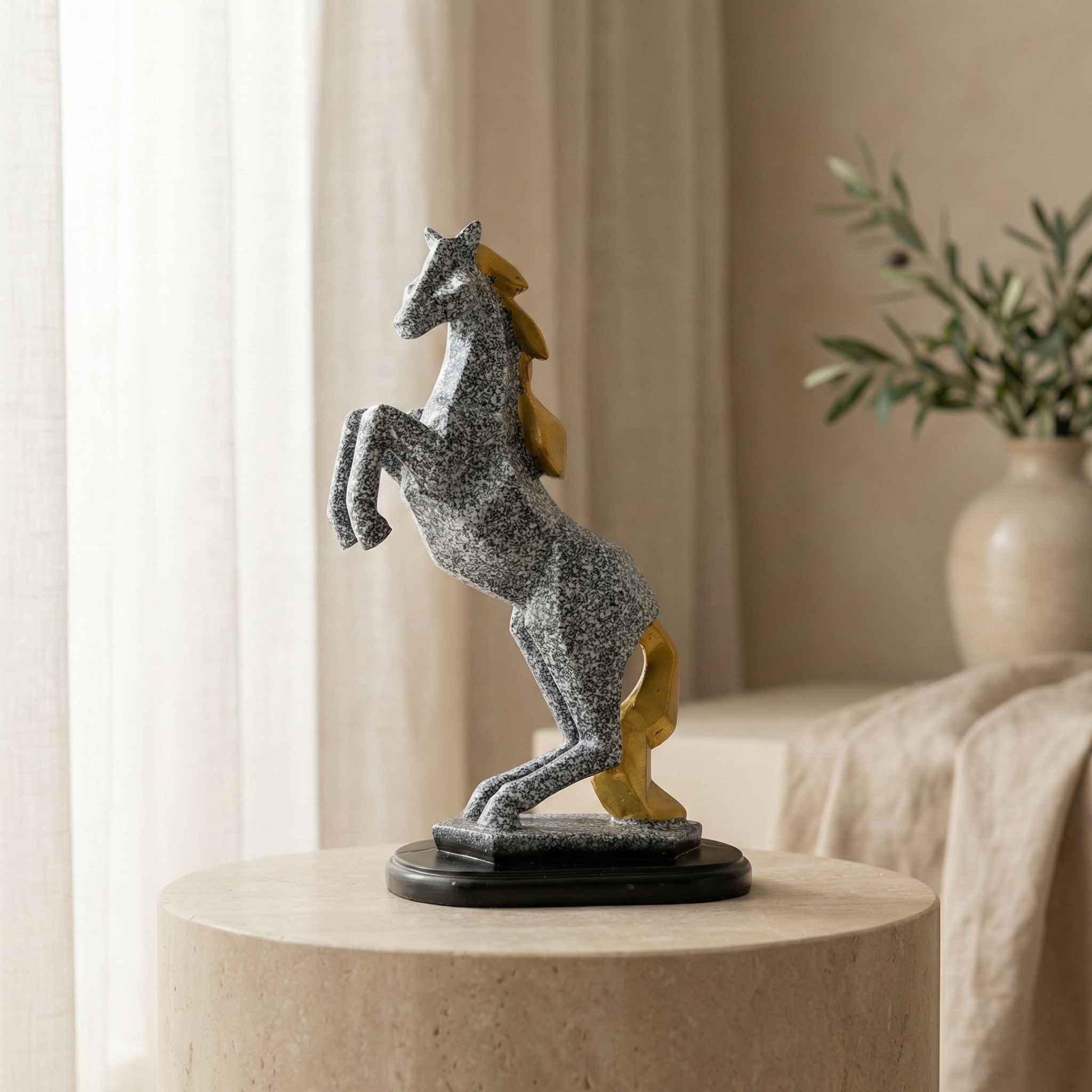 Made with LogoLicious Add Your Logo App TCG 11" Golden Marble Horse Statue - Image 1