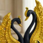 TCG 7.5" Lovely Blue Golden Couple Swan Statue - Image 2