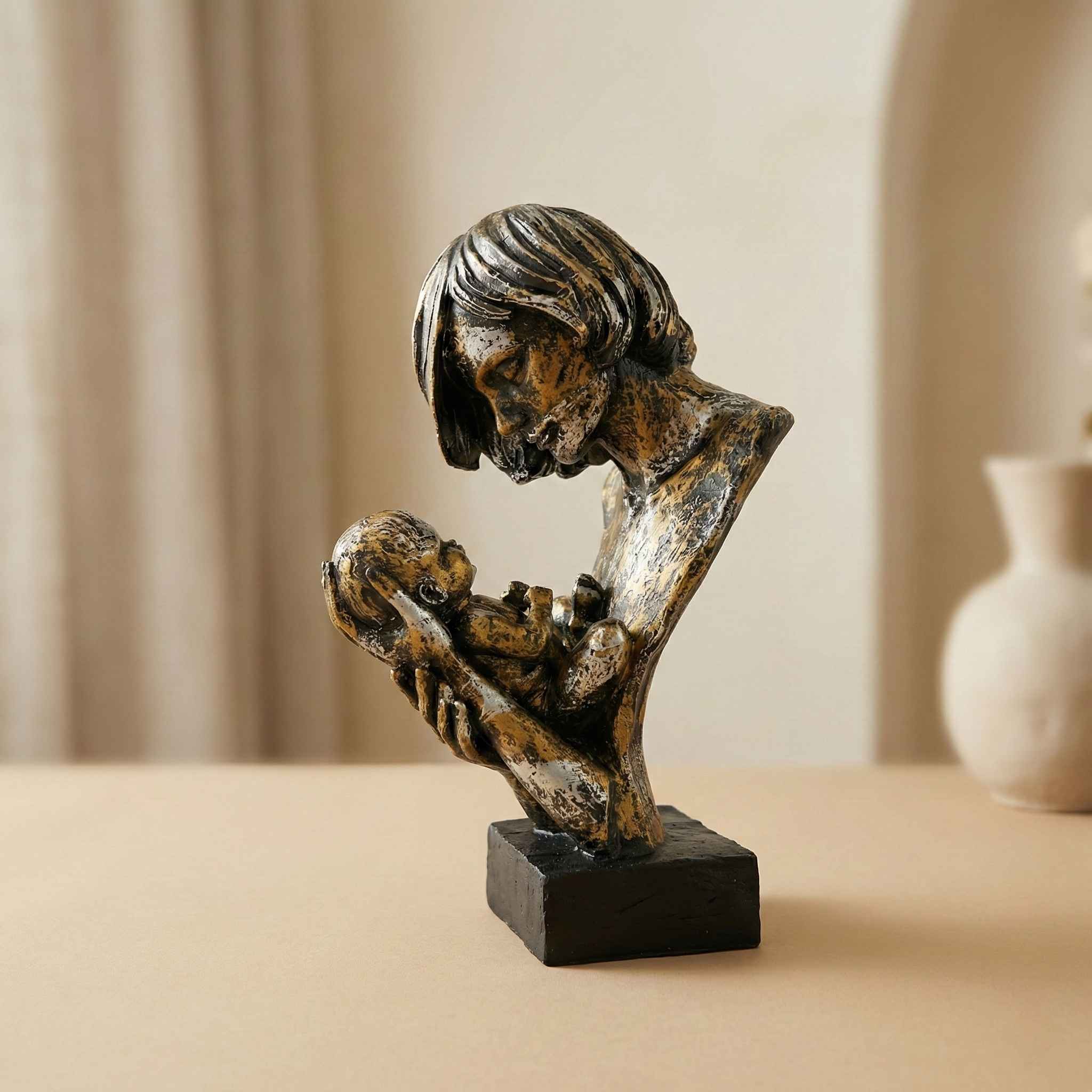 Made with LogoLicious Add Your Logo App TCG 13.7" Handcrafted Mother Baby Love Statue - Image 1